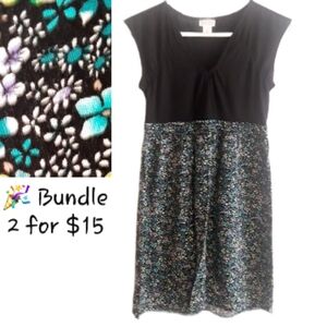 Mossimo Supply Co Black Floral Skater Dress - Size Small V-Neck Casual Dress